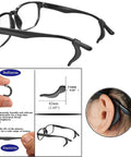 Silicone Eyeglasses Retainers 34 Pieces No Slip Comfort Ear Grip Hooks displayed on glasses with close-up details