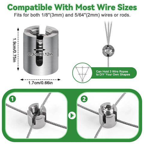 Heavy Duty No Drilling Cable Cross Clamps For 1/8 Inch Wire Rope And 5/64 Inch Rods stainless steel clip dimensions