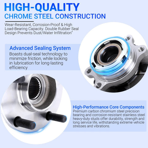 2 Pack Front Wheel Bearing And Hub Assembly Double Row Chrome Steel Fits 32 Spline Hubs For Popular Sedans And SUVs ISO IATF Certified