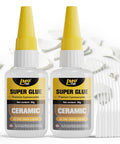 Premium Ceramics Super Glue Two Pack With Slick Micro Tips for strong bonds, 30g bottles, ideal for pottery and porcelain repair.