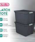 Heavy Duty 24 Pack 20 Gallon Stackable Plastic Storage Bins With Secure Latch Lock Tops Designed For Beatdown Moving Days And Zero Sweat Garage Sorting Solutions, gray stackable bins.