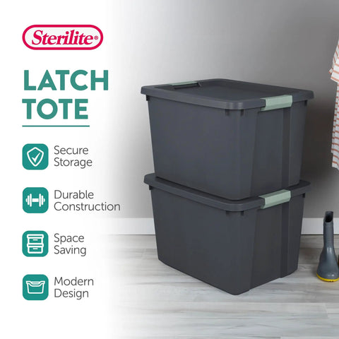 Heavy Duty 24 Pack 20 Gallon Stackable Plastic Storage Bins With Secure Latch Lock Tops Designed For Beatdown Moving Days And Zero Sweat Garage Sorting Solutions, gray stackable bins.