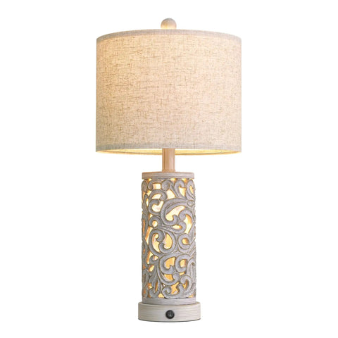 Dual Light Table Lamps With Touch Control, 3-Way Dimmable, Set Of 2, 24.75 Inch Tall, Ceramic Bedside Lamps With Linen Shade, Lit Glow USB Charging, Farmhouse Vintage Retro Style For Living Room, Bedroom, Home Office, Bulbs Included shown
