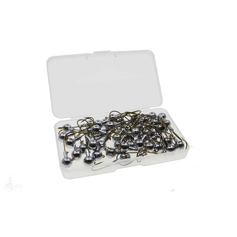 Unpainted Jig Heads With Bronze Hooks Ball Head Lead Jigs Bulk Pack For Freshwater And Saltwater Fishing in plastic box