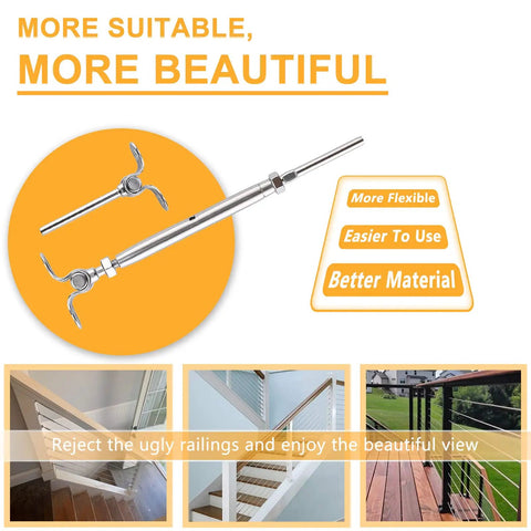 36 Pairs Stainless Steel Cable Railing Kit For 1 Eighth Inch Wire Rope With 180 Degree Adjustable Swage Toggle Turnbuckles And End Fittings Marine Grade T316 Hardware For Wood Posts Ideal For Deck And Patio Railings displayed in use on railings
