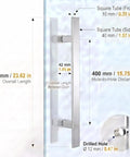 24 Inch Solid Stainless Steel Push Pull Door Handle Set With Heavy Duty Commercial Grade 304 Standoffs Ideal For Barn Doors And Glass Panels Mirror Polished Chrome Finish Durable Mounting And Weather Resistant Build, 600mm handle dimensions