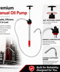 Heavy Duty Manual Push Oil Pump Hand Crank Gear Transfer Dispenser For 5 Gallon Drums And Heavy Steel Pails No Sweat Engine Oil Liquid Extraction With 47 Inch Hose with flexible design and rotatable head.