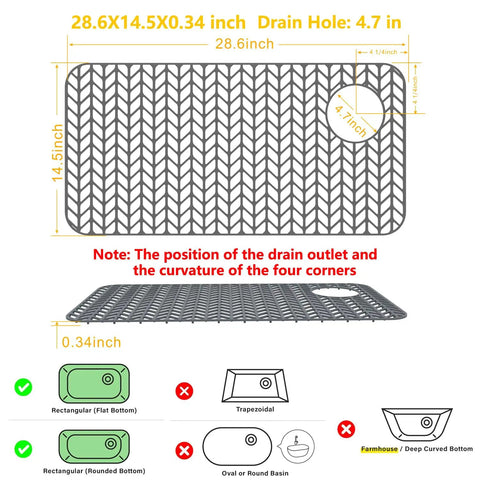 Dope Silicone Sink Protector Mats For Kitchen Sinks Anti Scratch Bottom Mats With Drain Hole Design Grey