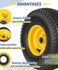 15x6.00-6 Lawn Mower Tires and Wheels 2 Pack Tubeless 4 Ply 3 Inch Offset Hub 3/4 Bearing Replacement for John Deere 100 300 Series