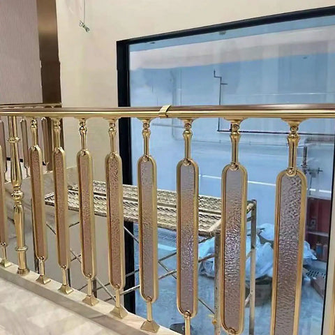 Top Shelf Gold Glass Staircase Balusters With Rock Solid Aluminum Spindles For Indoor Outdoor Stairs, Heavy Duty Safety Railings With Screw Kit For Deck Balcony Loft Porch, 10 Pack Smooth Install Slick Finish with modern design.