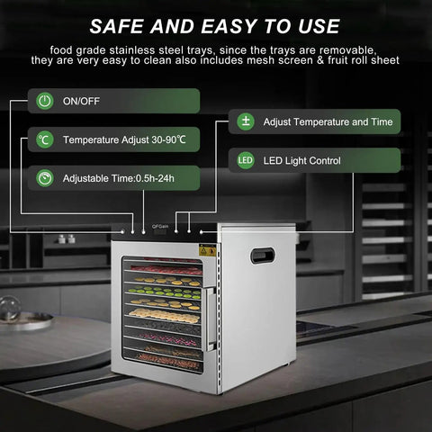 Top Shelf 800W LED Freeze Dryer With 12 Stainless Steel Trays display settings for temperature and timer control.