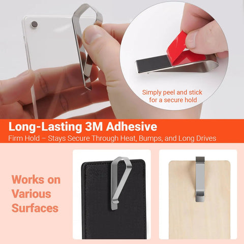 Sun Visor Clips Stainless Steel With 3M Adhesive For Custom Displays In Car, Home And Office Strong Hold 4 Pack on various surfaces