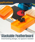 Heavy Duty Stackable Featherboards 2 Pack For Table Saw Router Table And Band Saw With Universal T Track And Miter Slot Mount Hardware, interlocking orange design
