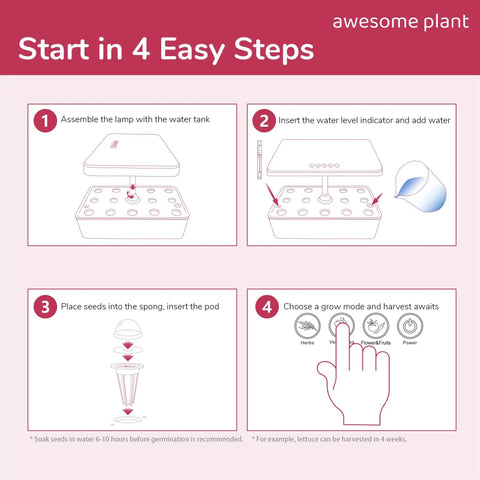 Four steps to set up Dope Indoor Hydroponics Growing System Kit For 14 Pods With 5L Water Tank, LED Grow Light, Indoor Garden