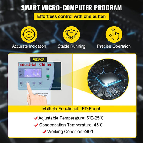 Smart micro-computer control panel for Top Tier Heavy Duty 15 Ton Air Cooled Water Chiller With Stainless Steel Tank.