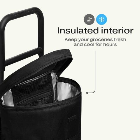 Effortless Foldable Grocery Cart With Large Insulated Bag open showing insulated interior and handle detail.