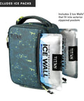Badass Pixel Camo Soft Sided Cooler Lunch Bag With Two Ice Packs And Six Hours Of Fridge Cold Chill showing exterior ice pack pockets.