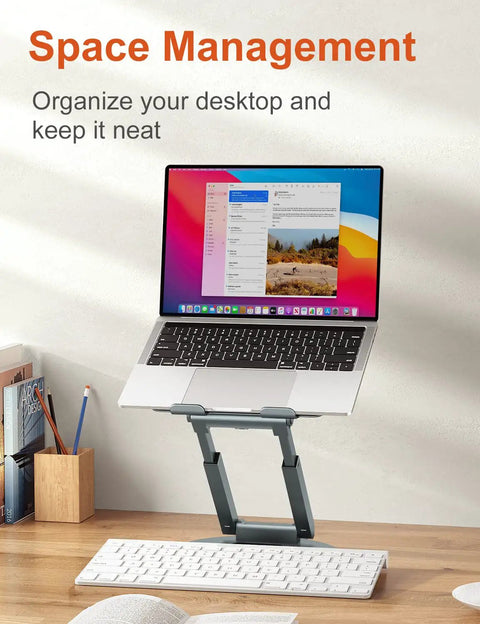 Telescopic Laptop Stand For Desk With 360 Degree Swivel Base Sit To Stand Height Adjustable Portable Riser with MacBook Pro