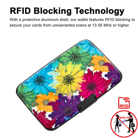 RFID Blocking Metal Card Wallet For Men And Women Ultra Slim Aluminum Card Holder Compact EDC Card Case With Floral Motley Design