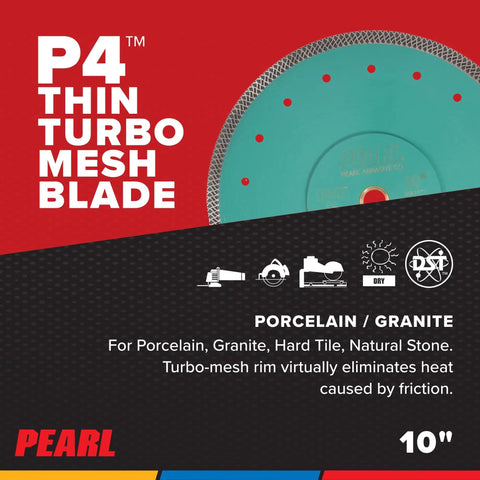 Turbo Porcelain Tile Blade P4 Thin Mesh Ultra Thin Kerf For Fast Clean Cuts In Porcelain And Hard Ceramics Pro Grade 10 Inch Blade With Mesh Rim