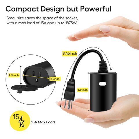 Z Wave 800 Series Outdoor Smart Plug With On Off Switch IP65 Weatherproof Rugged Repeater Long Range LR Hub Required No Fuss Setup Compatible With SmartThings, compact 15A design in hand