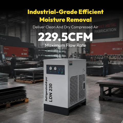 LDN 230 refrigerated dryer in metal shop, Beast Heavy Duty 40HP 30KW Rotary Screw Air Compressor With Refrigerated Dryer VSD Drive 185 CFM At 125 PSI 220V 3 Phase Industrial Air System All In One For Clean Dry Air On Tough Jobs.