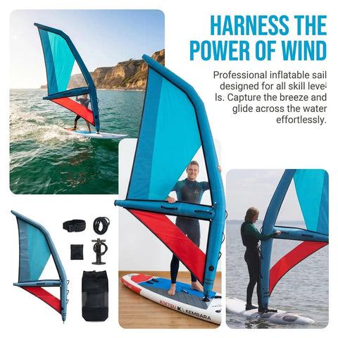 Inflatable Kite Surfing Sail And Wing Foil Board Set With Pump, PVC Wing-Shaped Board for Water Sports, Blue 3.2㎡