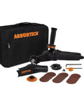 No Nonsense Heavy Hitter 8 Amp Mini Wood Carving Router With Dead Simple Quick Change Tungsten Carbide Blades For Sculpting Texturing And Smooth Sanding Up To Fifty Millimeters with tools and carrying case.