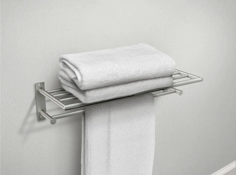 Brushed Nickel 24 Inch Modern Bathroom Towel Storage Shelf With Towel Bar - Hotel Style Wall Mount Organizer for towels