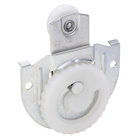 Front view of Sliding Door Hangers Zinc Plated 2 Pack 1/8 Inch Offset Cam-Action Dial with Nylon Wheels no lubrication required