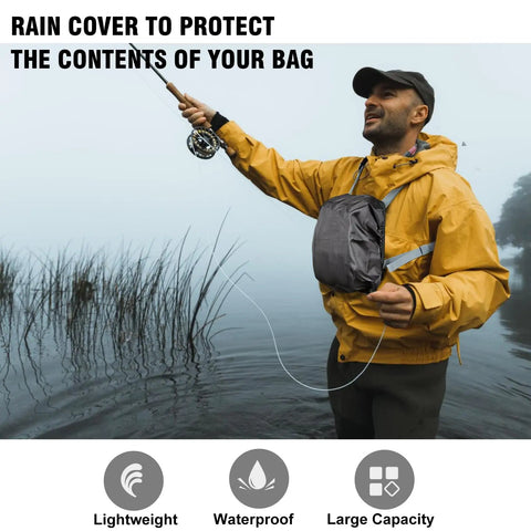Man wearing Fly Fishing Chest Pack Waterproof Tackle Backpack With Multiple Compartments Lightweight Ergonomic Pouch