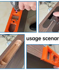 Universal Concealed Door Hinge Installation Kit With Guide Template Jig For Cabinets shown in usage scenario on wood door.