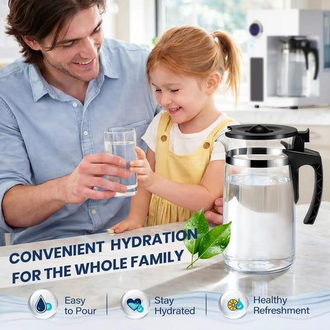 Father and child enjoying water with Replacement Carafe For ROPOT100 Countertop Water Purifier And Bluevua ROPOT100.