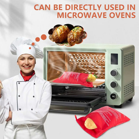 Chef with microwave and Two Pack Microwave Potato Bags Reusable Baked Potato Pouches Red For Potatoes Corn On The Cob Bread And More Durable High Heat Kitchen Must Have Quick Even Heating For Fast Dinners