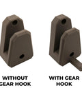 Slick Horizontal Ski Rack Wall Mount Bracket Black Hookless Design shown with and without gear hook for easy board display.