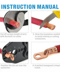 Instruction manual for Beefy Heavy Duty Battery Cable Lug Crimp Tool For Eight AWG To One Zero AWG End Terminals showing steps.