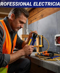Electrician using Self Adjusting And Manual Wire Stripper Tool Set For 10 To 24 AWG Heavy Duty Electrical Strippers.
