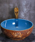 Bathroom Container Sink Pattern Pattern Ceramic Vessel Sink Round Oval Counter Ceramic Countertop Sink Art Basin-B (B) with blue interior design.