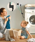 Mother and child in laundry room with 4 Prong To 3 Prong Dryer Adapter 30 Amp NEMA 10-30P To 14-30R Converter With Ground Wire