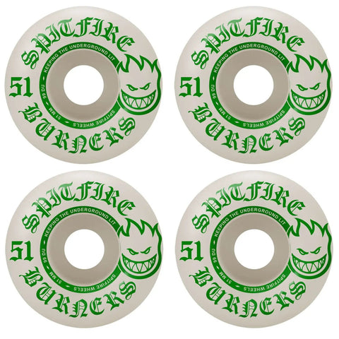 Burners 51mm 99A skateboard wheels white and green dope urethane Bighead shape for smooth rides grippy handling