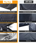Comparison showing new quick-release buckles, zipper protection, and UV coating; features of Triple Seater Hammock Swing Cover.