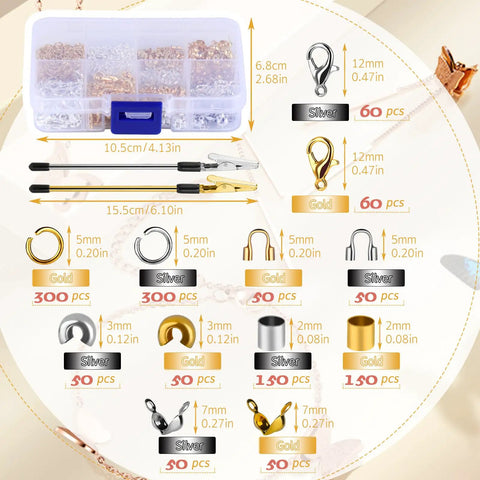 Image of 1320 Pcs Jewelry Making Kit With Crimp Beads Crimp Tubes Knot Covers Bead Tips Jump Rings And Lobster Clasps in storage boxes