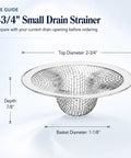 Top Shelf 50 Pack Stainless Steel Sink Strainers 2-3/4 Inch Mesh Drain Filter Basket size guide illustration