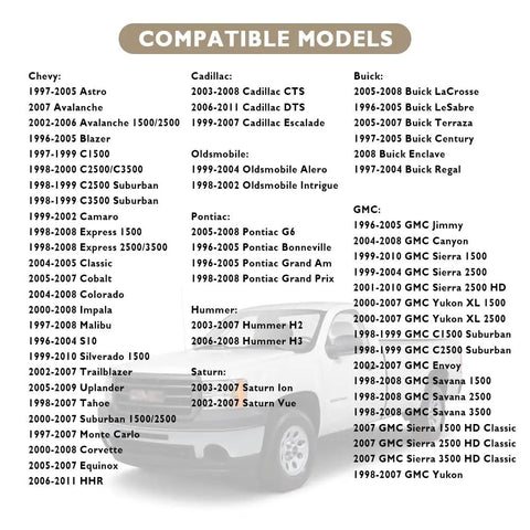 Fuel Tank Pressure Sensor For Chevy GMC Cadillac Buick Pontiac Avalanche Suburban Express Impala Silverado Tahoe Sierra Replacement With OEM 16238399 16196060 12219388 And Related Part Numbers For Easy Fit And Keeping Your Fuel System Running Smooth. Compatible models chart for GM vehicles