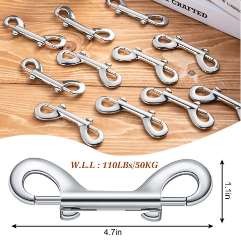 12-piece set of double-ended bolt snap hooks, zinc alloy, 4.7in length, 110 lb capacity