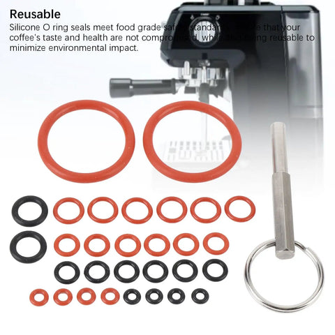 Fix Leaky Coffee Maker With Silicone O Ring Repair Kit Has Tool Stainless Stops Drips High Heat Seal Prevents Water Damage Makes It Lit Install Takes Seconds Save Cash Skip Buying New Unit Keep Brew Smooth Bad Boy No Cap. silicone O-ring kit, red and black seals with stainless install tool