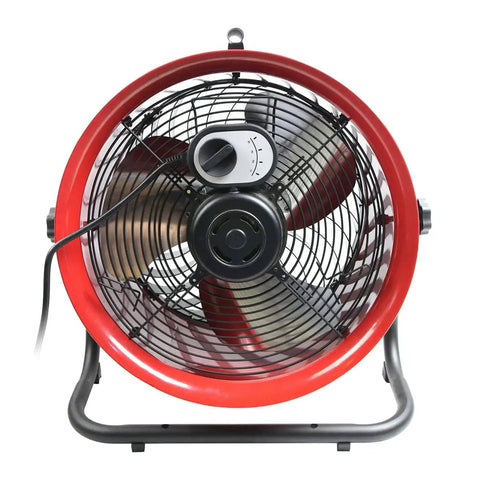 Front view of 16 Inch High Velocity Drum Fan With Pivoting Head Turbo Power For Home Garage Or Workshop Durable Construction