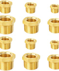 Brass Pipe Fitting Hex Bushing Set 12-Pack NPT Thread Adapters Easy Fit 1/4 X 1/8, 3/8 X 1/8, plumbing fittings display