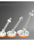 Heavy Duty Swivel Leveling Feet For Kitchen Cabinets And Furniture 360 Degree Rotation Adjustable Screw Base Four Piece Set showing three adjustable carbon steel feet.