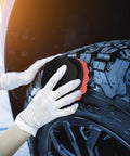 Applying tire shine with Two Pack Large Tire Shine Applicator Pads With Hex Grip For Even Coats after car wash